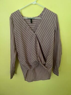 BCBGeneration Sleeve Pink Striped Wrap Blouse